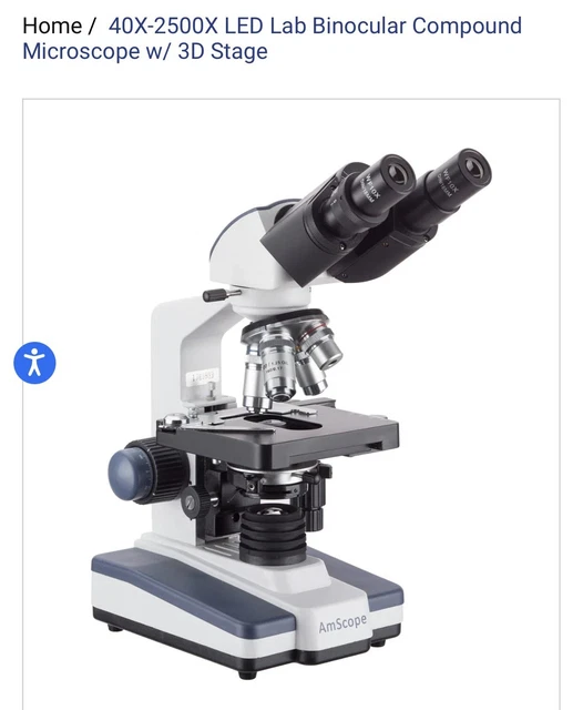 AMSCOPE 40X2500X LED Lab Binocular Compound Microscope with 3D Stage