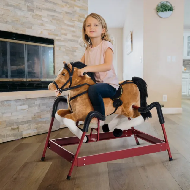 Rocking Horse Toy Children Vintage Plush Rocker Wooden Ride W/ Sound Boys Girls