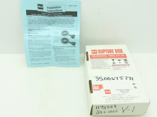 BS&B Safety Systems 1172588,BIN:VD-V-01 Rupture Disk 2" Type DV 25 PSIG @ 300°F