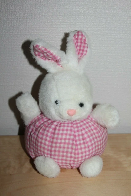 Pampers Lapin Boule Vichy Rose Et Blanc Doudou Peluche
