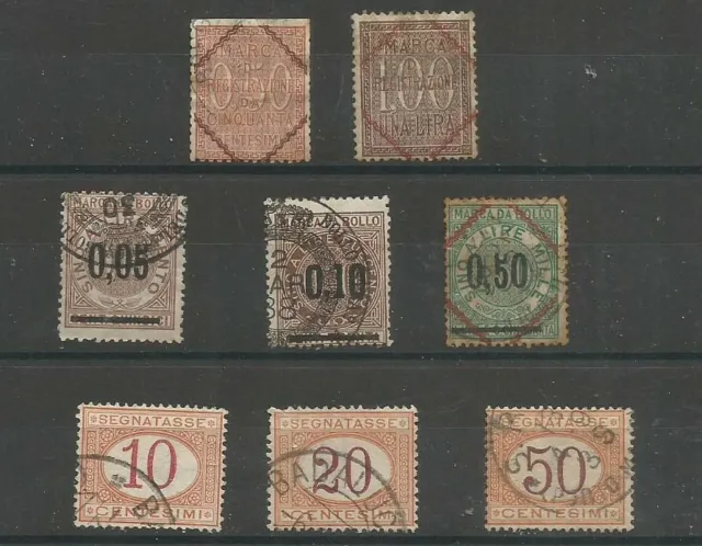 ITALIE - séries de 8 timbres fiscaux oblitérés Marca da bollo et Segnatasse