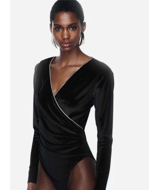 BNWT ZARA BLACK Shimmery Velvet Bodysuit Size M 15.00 PicClick UK