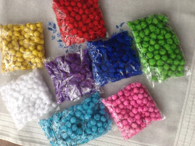 GLITTER POM POMS 15mm 20mm 25mm XMAS ASSORTED COLOURS