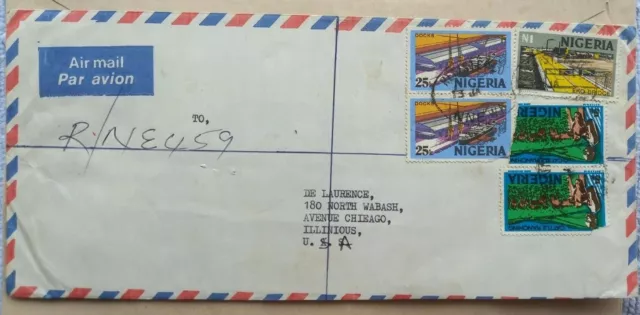 Nigeria 1975 Registered Airmail Cover To U. S. + Nnewa Postmark Manuscript Year