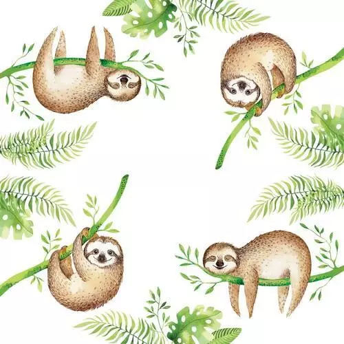 20 Servietten Cute Sloth Süßes Faultier Tier Kinder Motiv Dschungel Deko 33x33cm 2