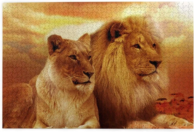 1000 Pieces African Lion and Lioness Jigsaw Puzzle Educational Toy Games Puzzles