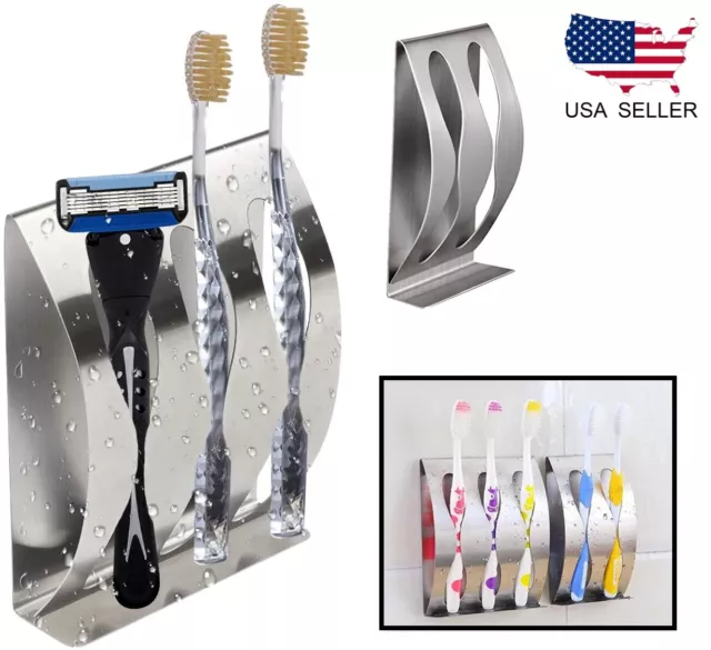 New Stainless Steel Toothpaste Dispenser Toothbrush Holder Set Wall Mount Stand