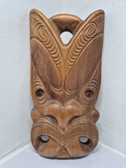 NEW ZEALAND MAORI Tribal Tiki wooden Face Hand Carved Oceanic Art £16. ...