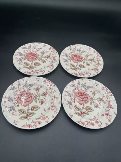 4 - Johnson Brothers Pink Rose Chintz 6.25" Bread & Butter Plates - England