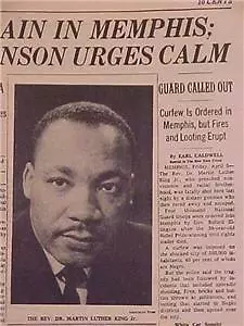 Vintage Newspaper Headline~Dr Martin Luther King Death Mlk Shot Dead Killed 1968