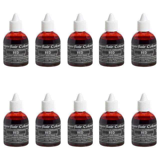 10 x Sugarflair RED Edible Food Colouring Liquid For Airbrushing Cake Decorating