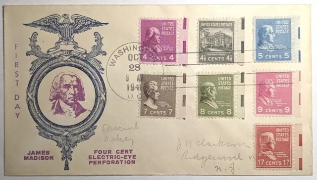 FDC James Madison Prexy Prexie #808EE, 809EE, 810EE, 812EE, 813EE, 814EE, 822EE