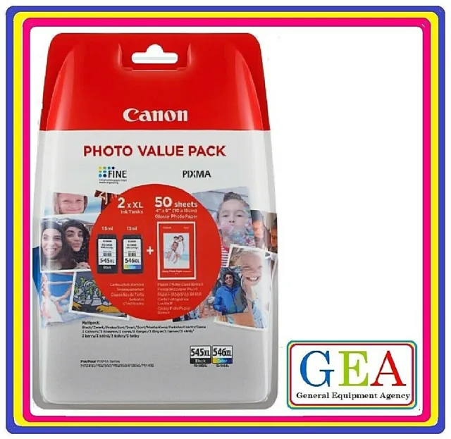 PG-545XL + CL-546XL CANON Photo Value Pack ORIGINALE cod.8286B006 nero+col+carta