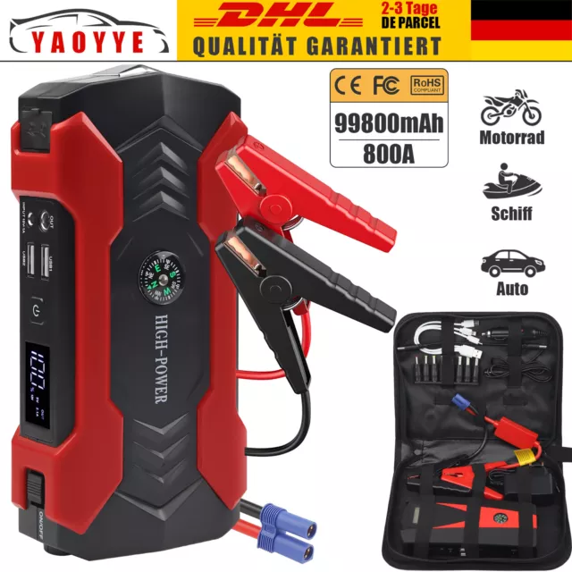 99800mAh Auto KFZ Starthilfe Jump Starter 12V Ladegerät Booster Power Bank PKW