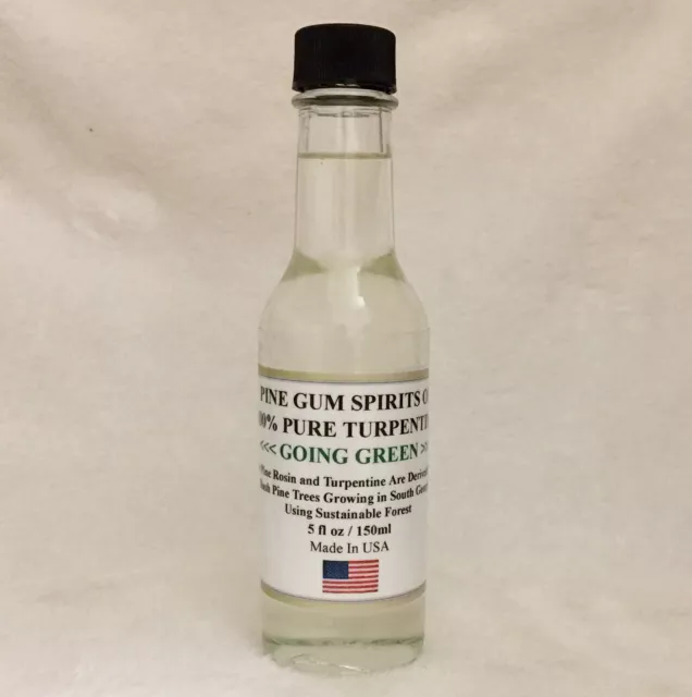 100% Pure Pine Gum Spirits of Turpentine Clear Glass Bottle 5oz USA Distilled G