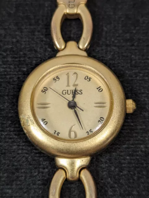 Guess Gold Tone Dial Round Case Link Bracelet Band Watch 7 Inch