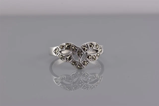 Sterling Silver Marcasite Accented Mask Band Ring 925 Sz: 7.5