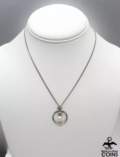 Mikimoto Sterling Silver Cultured White Pearl Open Heart Pendant & Necklace
