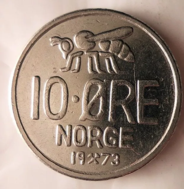 1973 NORWAY 10 ORE - HONEY BEE - Free Shipping - Norway Bin #3