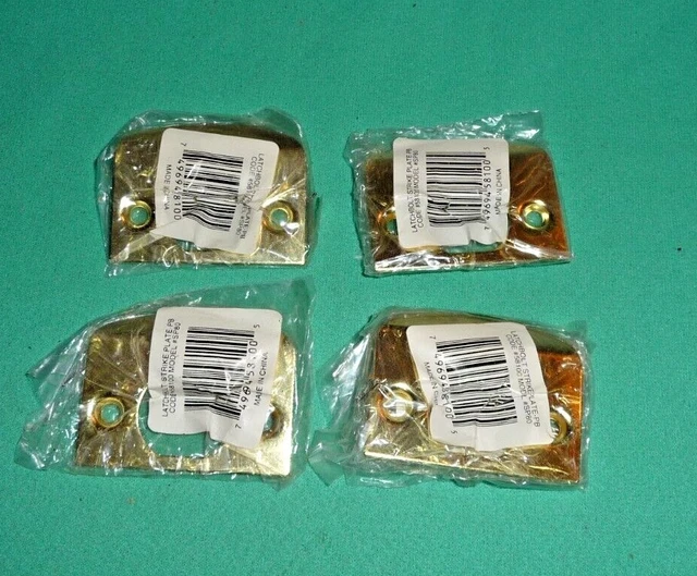 Lot of 4 Door Latch bolt Strike Plate Brass Color 2.25" x 1.50" no screws NOS