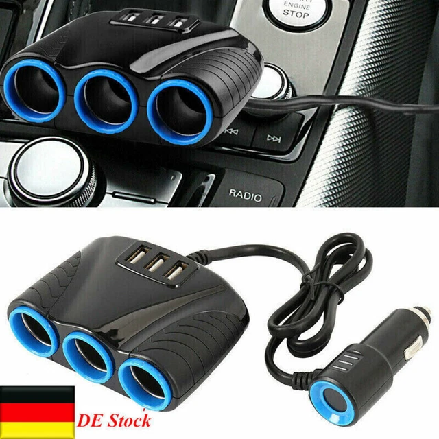 12V/24V LKW Auto KFZ-Adapter 3 Fach Zigarettenanzünder Verteiler mit 3 USB Port