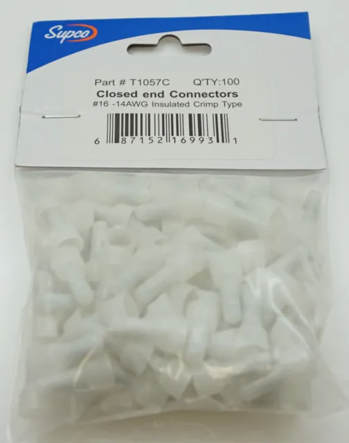 T1057C - 100 Pieces, Closed End Connectors, 16-14 AWG insulated crimp type