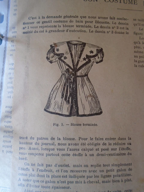 Ancien Patron De Couture Poupée Bleuette – Costume De Bain – Juin 1930