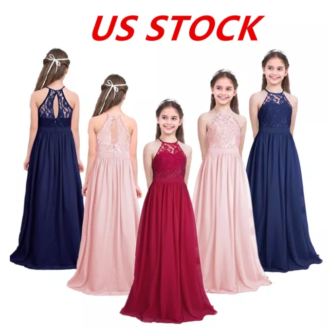 Robe longue fille fleur princesse enfant fête formelle mariage demoiselle d'honneur maxi robes