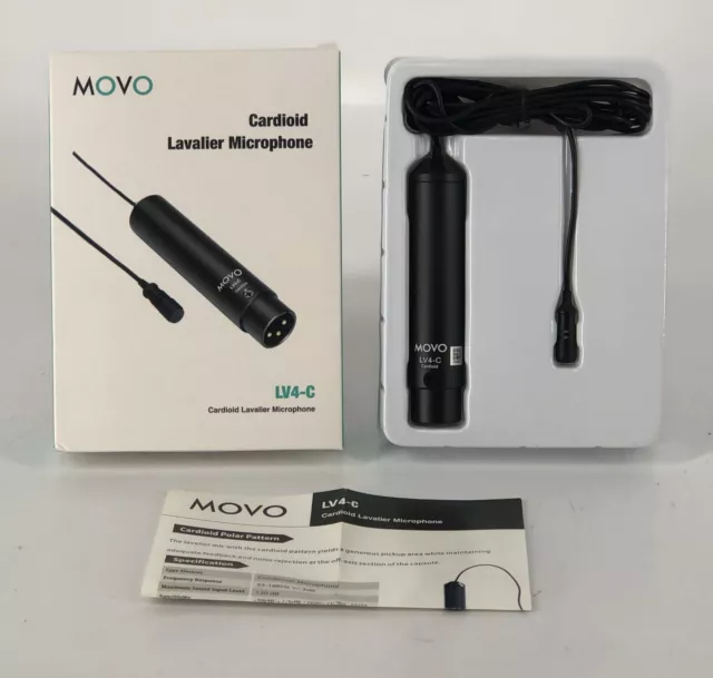 Movo LV4-C Cardioid XLR Lavalier Microphone Phantom Power with Metal Lapel Clip