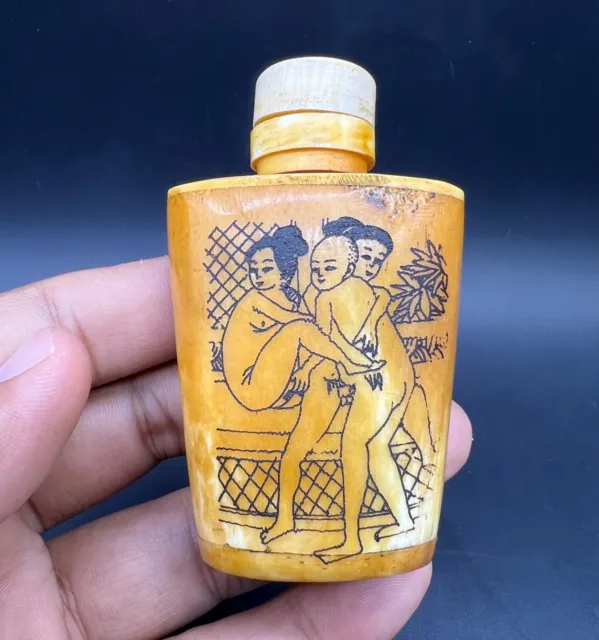 Rare Antiquity Burmese Old Sex Naked Kamasutra Photos Painted  B0ne Snap Bottled