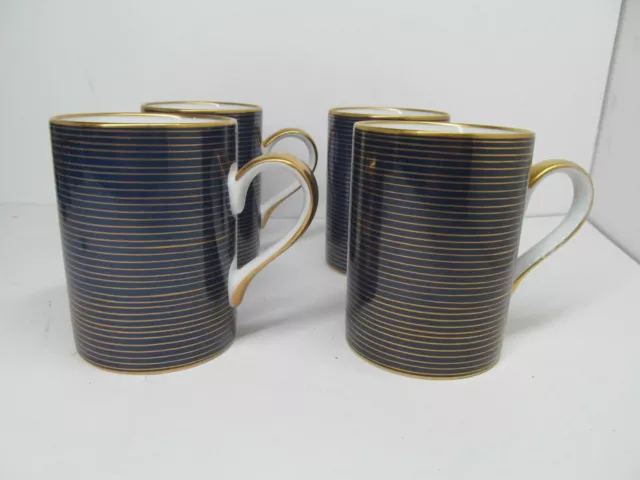 Fitz And Floyd Rondelle Lapis Blue And Gold 3 7/8" Mugs Set Of 4 Mugs