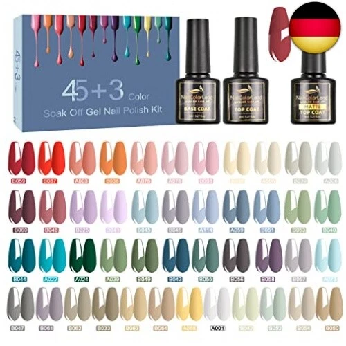 NAILABY 48 Stück 8Ml UV Nagellack, Shellac Nagellack mit Base Coat Top Coat &