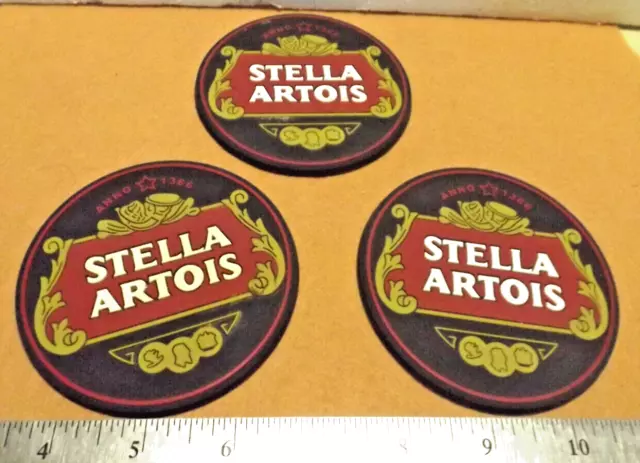 STELLA ARTOIS 3  BAR BEER SPILL MAT BEER COASTERS 3-1/2" Round Black Background