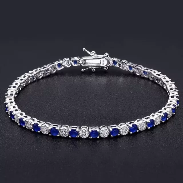 8CT Round Cut Lab Created Sapphire Diamond Tennis Bracelet 14K White Gold Finish