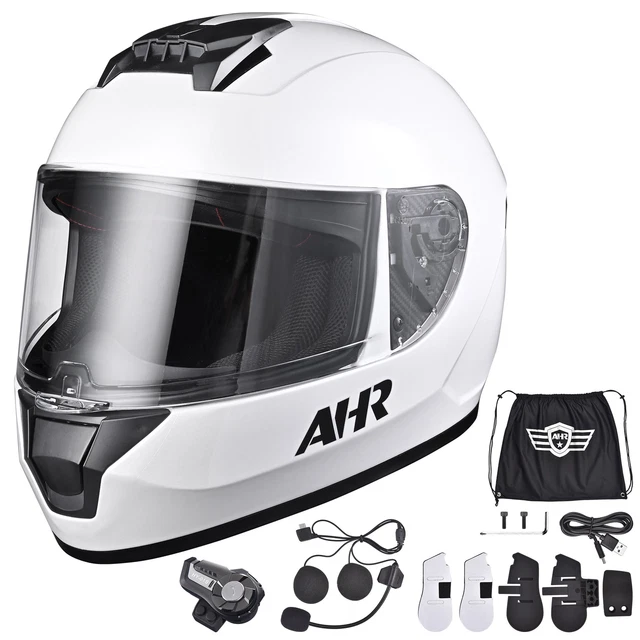 AHR Full Face Motorcycle Helmet DOT Visor Bluetooth Headset Intercom Music XL