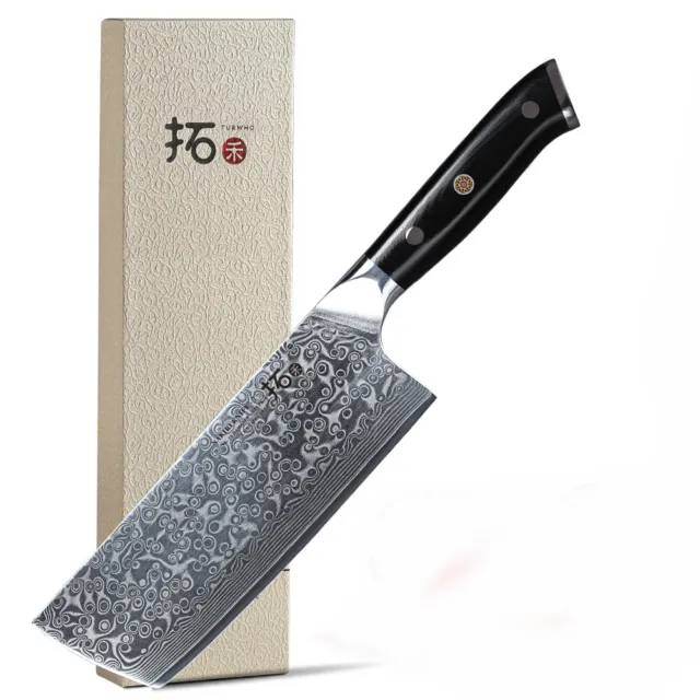 TURWHO 7-Zoll Nakiri Messer Japanischer VG10 Damaststahl Küchenmesser Kochmesser
