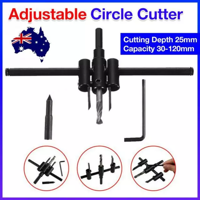 30-120MM Adjustable Circle Hole Saw Cutter plaster plywood Drill Bit Cutter kit