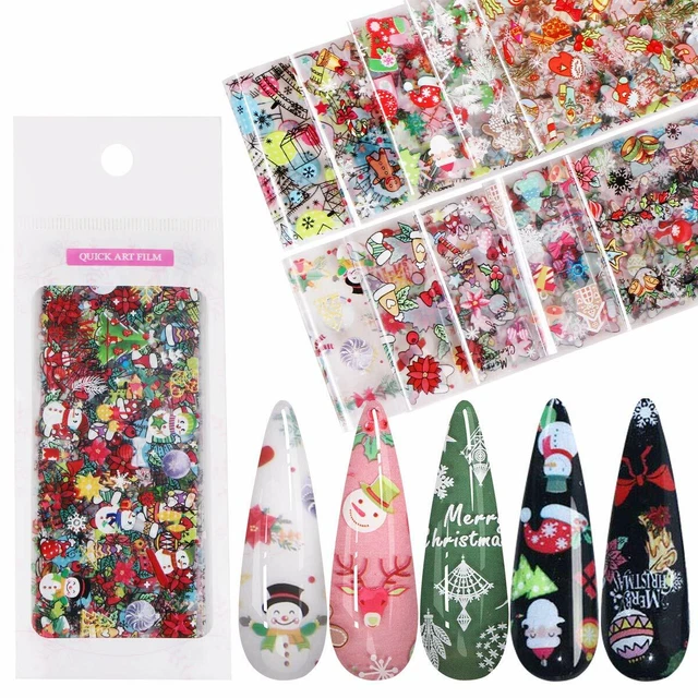 MIXED CHRISTMAS Nail Art Foils Nail Transfer Foil Wraps Decal Glitter Sticker UK