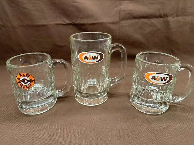 3 Vintage A&W Root Beer Mugs Large Heavy Glass Very Good Used Condition