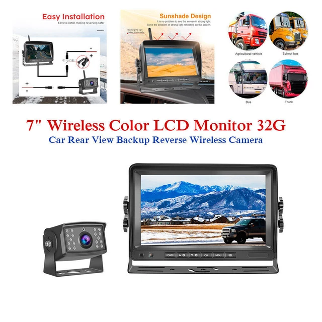 7" Wireless Color LCD Monitor 32G Car Rear View Backup Reverse Wireless Camera