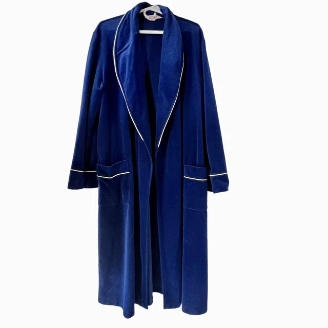 Vintage Vanity Fair For Him Navy Robe Large Velour White Piping 70's With Belt