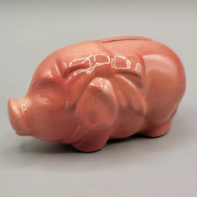 Pink Sow Pig Hog Piggy Bank Ceramic Bow Around Neck Vintage