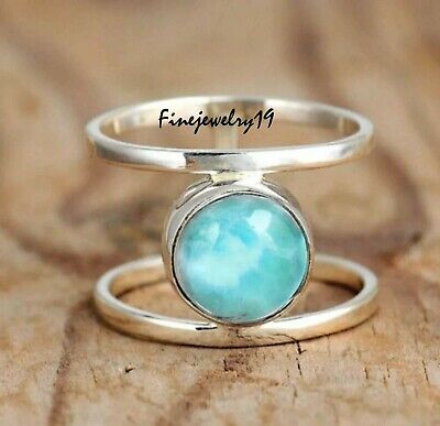 Larimar Gemstone Ring Solid 925 Sterling Silver Band Ring Handmade Jewelry A7002