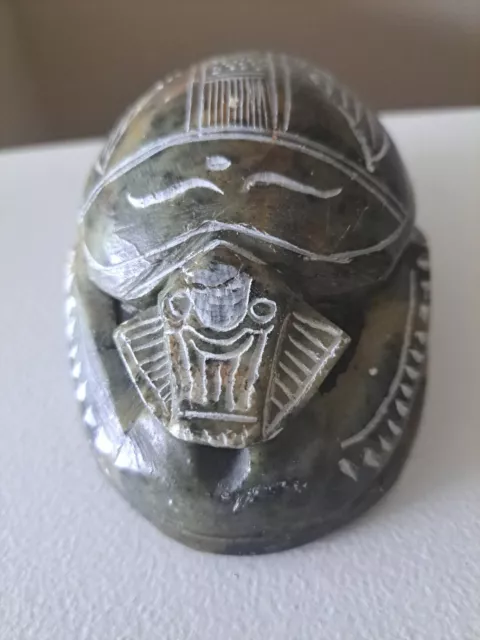 Ancient Egyptian Scarab Beetle Hand Carved Stone Hieroglyphics paperweight