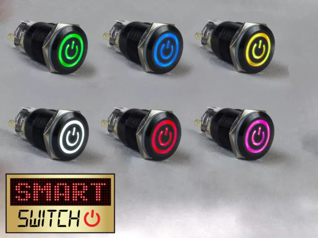 SmartSwitch 12V/24V 22mm IP67 Stahl LED Beleuchtet EIN/AUS POWER Button Schalter