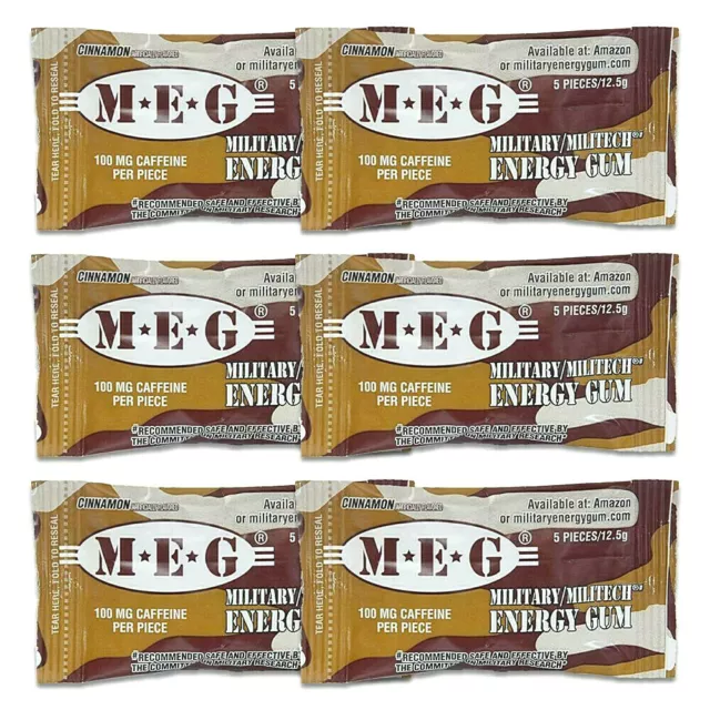 Military Energy Gum -6 PK Cinnamon- 100mg Caffeine-Workout-Drink-Rations-Sports