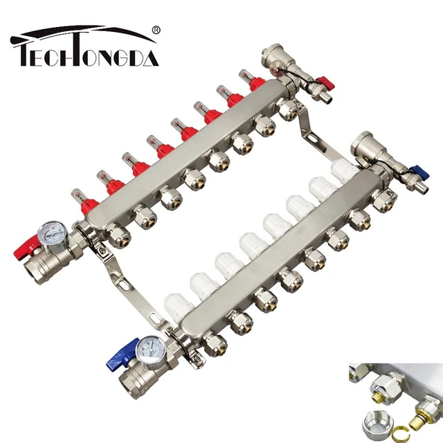 8-Branch PEX Radiant Floor Heating Manifold Set Water Knockout Trap Distributor