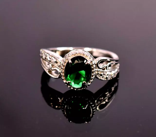 3 Ct Natural Green Colombian Emerald 925 Sliver Ring