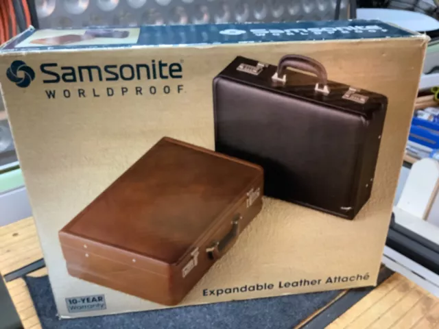 Samsonite world proof expandable leather attache. Brand new, in original box.