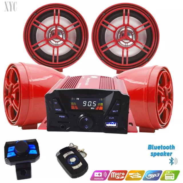 @ATV Anti~Theft Speakers USB Audio System Stereo Bluetooth Motor Remote Red